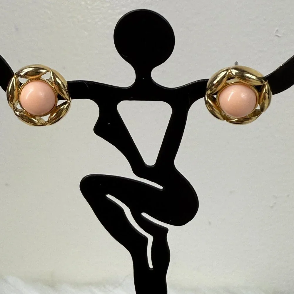 Vintage Avon Round Pale Pink Gold Tone Pierced Earrings
